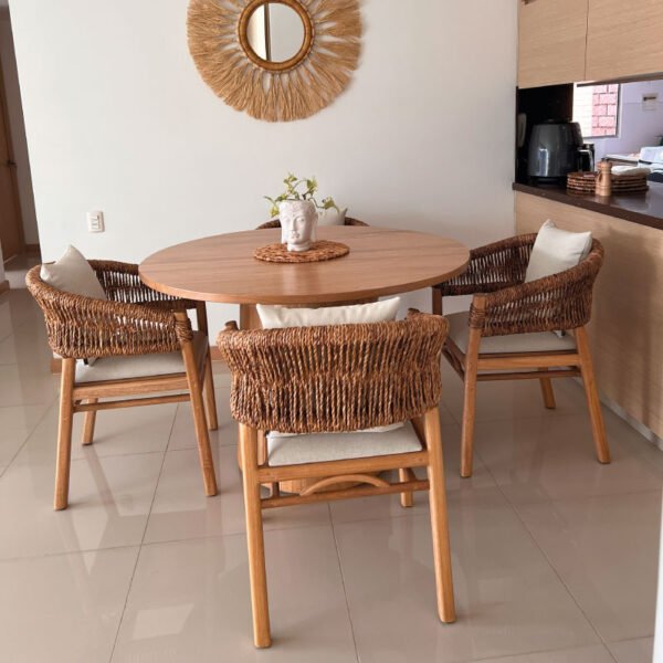 Comedor artesanal de lujo en madera de teca y tejido premium