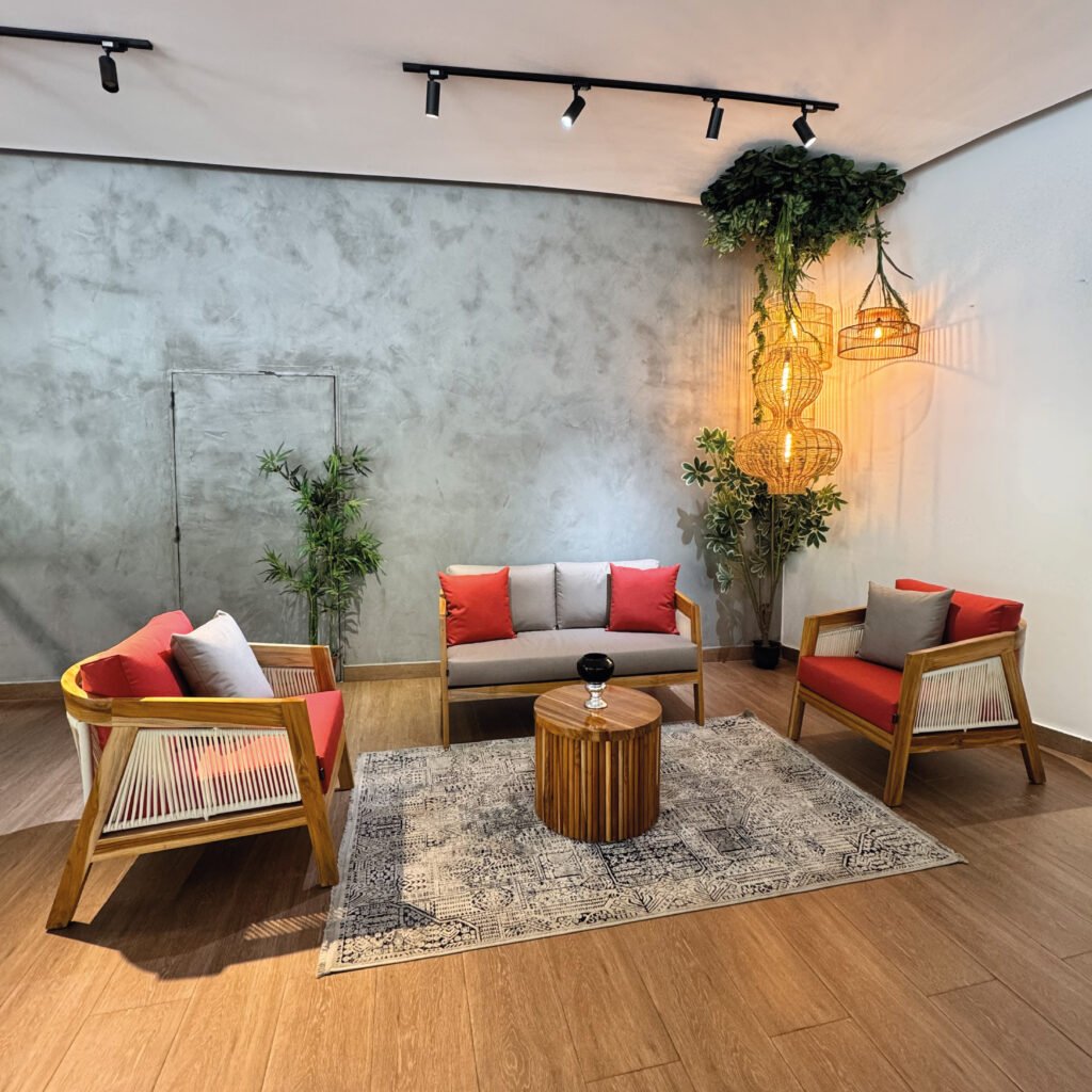 sala en roble tejido a mano