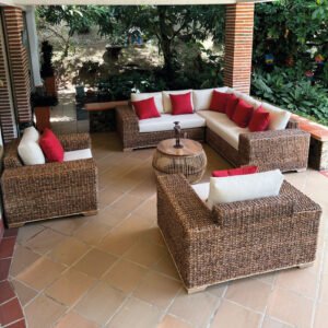 sala con tejidos naturales y sintéticos