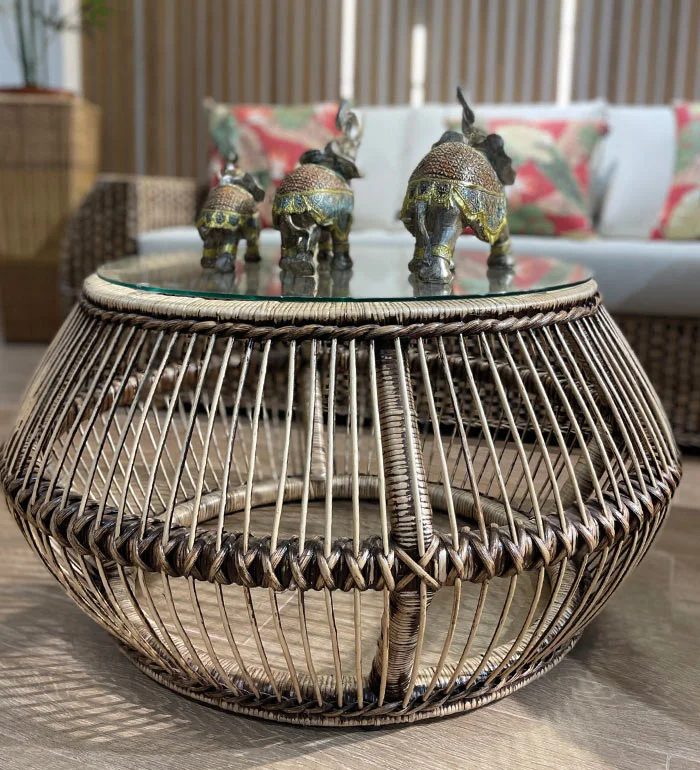 Mesa Asturias Tejido a mano en fibras naturales (Mimbre) color decape